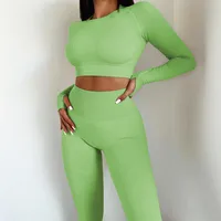 Basic Sports Solid Color Spandex Round Neck Tracksuit T-shirt Leggings sku image 11