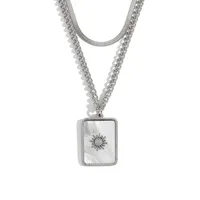 Wholesale Jewelry IG Style Classic Style Sun Square 304 Stainless Steel Shell 18K Gold Plated Plating Inlay Double Layer Necklaces sku image 1