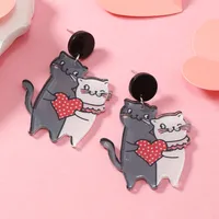 1 Pair Cute Dog Heart Shape Cat Arylic Silver Plated main image 8