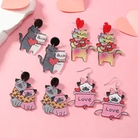 1 Pair Cute Dog Heart Shape Cat Arylic Silver Plated main image 1