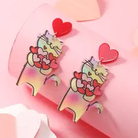 1 Pair Cute Dog Heart Shape Cat Arylic Silver Plated main image 7