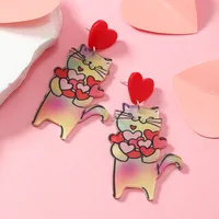 1 Pair Cute Dog Heart Shape Cat Arylic Silver Plated main image 6