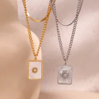 Wholesale Jewelry IG Style Classic Style Sun Square 304 Stainless Steel Shell 18K Gold Plated Plating Inlay Double Layer Necklaces main image 1