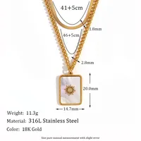 Wholesale Jewelry IG Style Classic Style Sun Square 304 Stainless Steel Shell 18K Gold Plated Plating Inlay Double Layer Necklaces main image 5