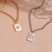Wholesale Jewelry IG Style Classic Style Sun Square 304 Stainless Steel Shell 18K Gold Plated Plating Inlay Double Layer Necklaces main image 3