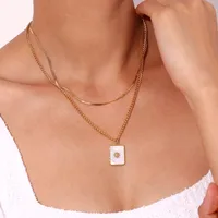 Wholesale Jewelry IG Style Classic Style Sun Square 304 Stainless Steel Shell 18K Gold Plated Plating Inlay Double Layer Necklaces main image 2