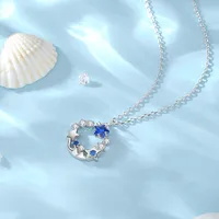 925 Sterling Silver Zircon Cable Chain Plating Inlay Star Sea Wave Pendant Necklace main image 3