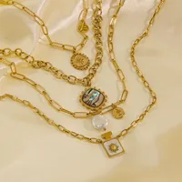 304 Stainless Steel 14K Gold Plated Retro Plating Inlay Sun Natural Stone Shell Pendant Necklace main image 1