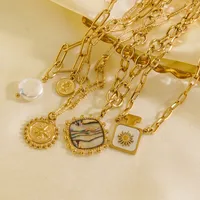 304 Stainless Steel 14K Gold Plated Retro Plating Inlay Sun Natural Stone Shell Pendant Necklace main image 7
