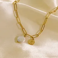 304 Stainless Steel 14K Gold Plated Retro Plating Inlay Sun Natural Stone Shell Pendant Necklace main image 4