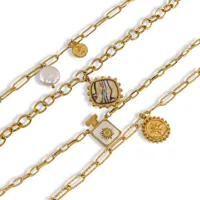304 Stainless Steel 14K Gold Plated Retro Plating Inlay Sun Natural Stone Shell Pendant Necklace main image 2