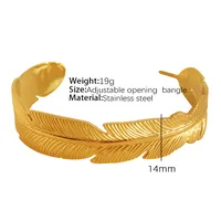 Vintage Style Exaggerated Round Feather 304 Stainless Steel 18K Gold Plated Bangle In Bulk main image 9