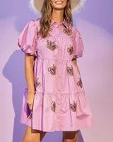 Women's Sheath Dress Vacation Simple Style Shirt Collar Sequins Short Sleeve Crown Above Knee Holiday main image 2