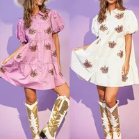Women's Sheath Dress Vacation Simple Style Shirt Collar Sequins Short Sleeve Crown Above Knee Holiday main image 1