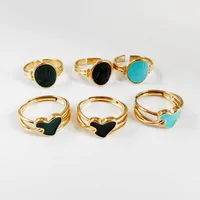Wholesale Jewelry Streetwear Oval Heart Shape 304 Stainless Steel Titanium Steel 18K Gold Plated Enamel Plating Open Rings main image 1