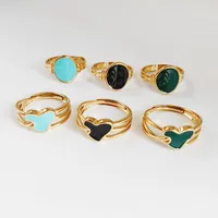 Wholesale Jewelry Streetwear Oval Heart Shape 304 Stainless Steel Titanium Steel 18K Gold Plated Enamel Plating Open Rings main image 8