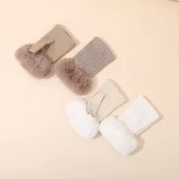Autumn And Winter Half Finger Gloves Twist Knit Open Finger Plush Texture Gloves main image 3