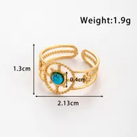 Wholesale Jewelry Vintage Style French Style Korean Style Round Sun Flower 304 Stainless Steel Turquoise Inlay Open Rings main image 3