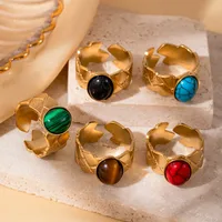 Wholesale Jewelry Elegant Simple Style Streetwear Argyle 304 Stainless Steel Turquoise Inlay Open Rings main image 9