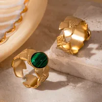 Wholesale Jewelry Elegant Simple Style Streetwear Argyle 304 Stainless Steel Turquoise Inlay Open Rings main image 8