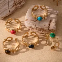 Wholesale Jewelry Vintage Style French Style Simple Style Cross Oval 304 Stainless Steel Turquoise Inlay Open Rings main image 1
