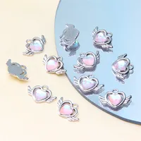 10 PCS/Package 12*17 * 4mm 18*15 * 4mm 19*10 * 6mm Alloy Artificial Pearls Heart Shape Wings Pendant sku image 2