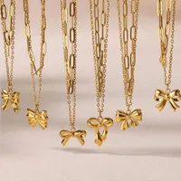 Wholesale Jewelry Elegant Streetwear Bow Knot 304 Stainless Steel Plating Double Layer Necklaces main image 1