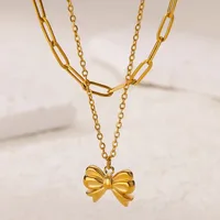 Wholesale Jewelry Elegant Streetwear Bow Knot 304 Stainless Steel Plating Double Layer Necklaces main image 3