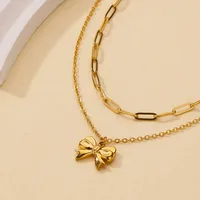 Wholesale Jewelry Elegant Streetwear Bow Knot 304 Stainless Steel Plating Double Layer Necklaces main image 4