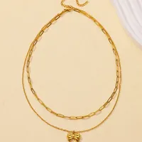 Wholesale Jewelry Elegant Streetwear Bow Knot 304 Stainless Steel Plating Double Layer Necklaces main image 6