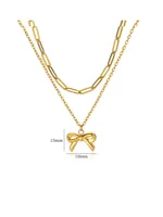 Wholesale Jewelry Elegant Streetwear Bow Knot 304 Stainless Steel Plating Double Layer Necklaces sku image 1