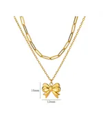 Wholesale Jewelry Elegant Streetwear Bow Knot 304 Stainless Steel Plating Double Layer Necklaces sku image 4