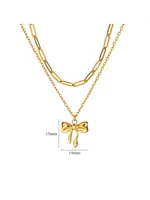Wholesale Jewelry Elegant Streetwear Bow Knot 304 Stainless Steel Plating Double Layer Necklaces sku image 5
