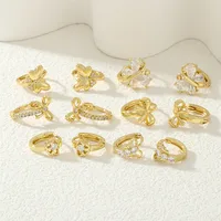 1 Pair IG Style Simple Style Commute Flower Butterfly Inlay Copper Zircon 18K Gold Plated Earrings main image 1