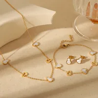 Wholesale Jewelry French Style Classic Style Squash 304 Stainless Steel Acrylic 18K Gold Plated Hollow Out Bracelets Jewelry Set main image 1