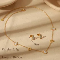 Wholesale Jewelry French Style Classic Style Squash 304 Stainless Steel Acrylic 18K Gold Plated Hollow Out Bracelets Jewelry Set main image 3
