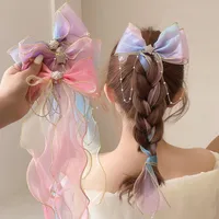 Super Fairy Pearl Bow Headwear Children's Hair Ribbon Tassel Ribbon Hairpin Hairband Women's Hair Tie Summer Hairpin main image 1