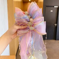 Super Fairy Pearl Bow Headwear Children's Hair Ribbon Tassel Ribbon Hairpin Hairband Women's Hair Tie Summer Hairpin main image 2