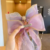 Super Fairy Pearl Bow Headwear Children's Hair Ribbon Tassel Ribbon Hairpin Hairband Women's Hair Tie Summer Hairpin main image 4