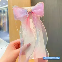 Super Fairy Pearl Bow Headwear Children's Hair Ribbon Tassel Ribbon Hairpin Hairband Women's Hair Tie Summer Hairpin sku image 8