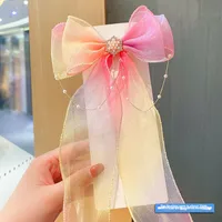 Super Fairy Pearl Bow Headwear Children's Hair Ribbon Tassel Ribbon Hairpin Hairband Women's Hair Tie Summer Hairpin sku image 10
