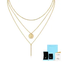 925 Sterling Silver Moissanite Inlay Geometric GRA Certificate Three Layer Necklace sku image 2