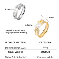 18K Gold Plated White Gold Plated 925 Sterling Silver Pearl Zircon Geometric Open Rings main image 2