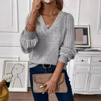 Women's T-shirt Long Sleeve Sweaters & Cardigans Patchwork Pleated Casual Solid Color main image 3