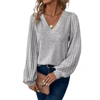 Women's T-shirt Long Sleeve Sweaters & Cardigans Patchwork Pleated Casual Solid Color main image 4