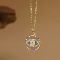 Copper 14K Gold Plated Inlay Devil's Eye Zircon Pendant Necklace sku image 4