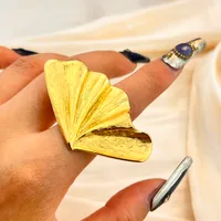 Wholesale Jewelry Casual Retro Marine Style Maple Leaf 304 Stainless Steel 18K Gold Plated Plating Open Rings main image 4