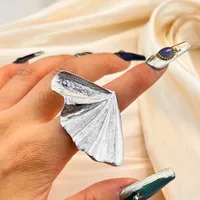Wholesale Jewelry Casual Retro Marine Style Maple Leaf 304 Stainless Steel 18K Gold Plated Plating Open Rings sku image 2