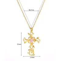Original Fashion Design Temperament Copper Micro Inlaid Zircon Cross Petal Pendant Women's Necklace Ins Clavicle Chain 18K Real Gold Electroplating main image 2