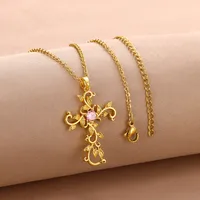Original Fashion Design Temperament Copper Micro Inlaid Zircon Cross Petal Pendant Women's Necklace Ins Clavicle Chain 18K Real Gold Electroplating main image 1